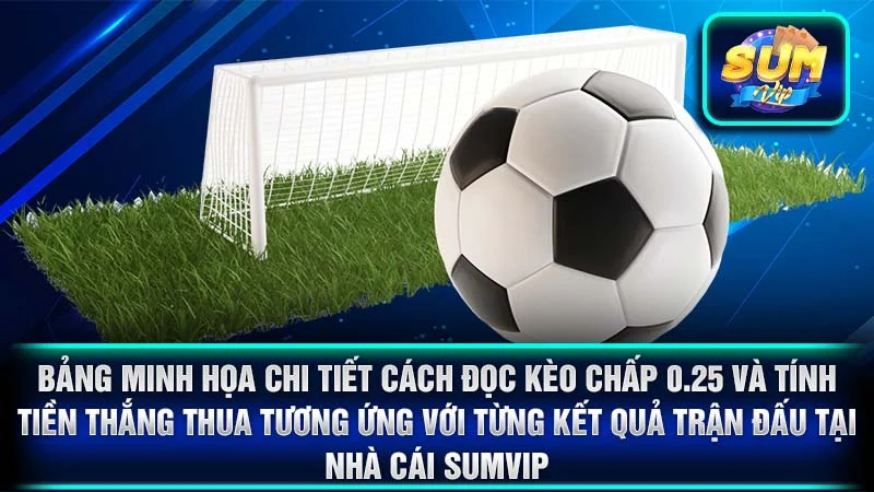 Bảng minh họa chi tiết cách đọc kèo chấp 0.25 và tính tiền thắng thua tương ứng với từng kết quả trận đấu tại nhà cái SumVip.