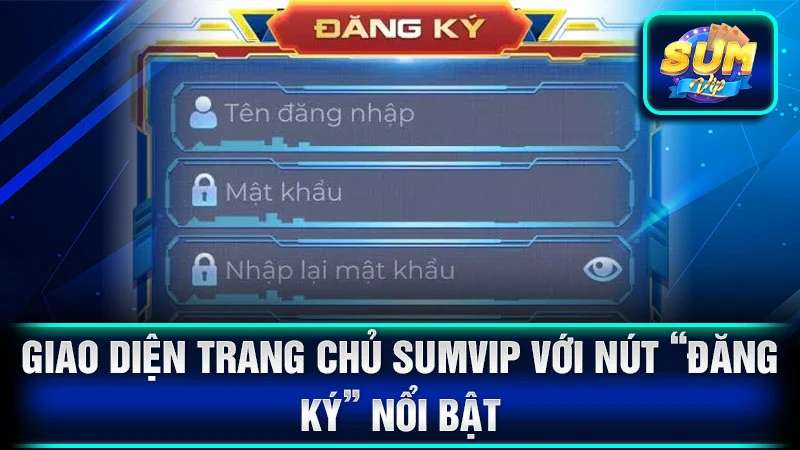 Giao diện trang chủ SumVip với nút "Đăng Ký" nổi bật